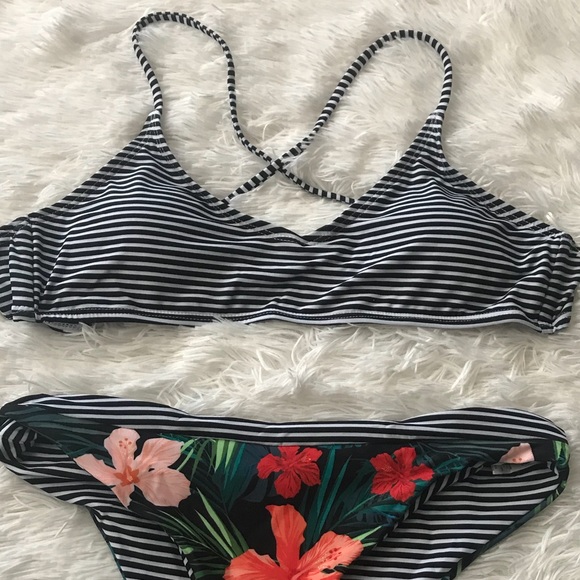 Flower Print Striped Bikini Set - Picture 7 of 7